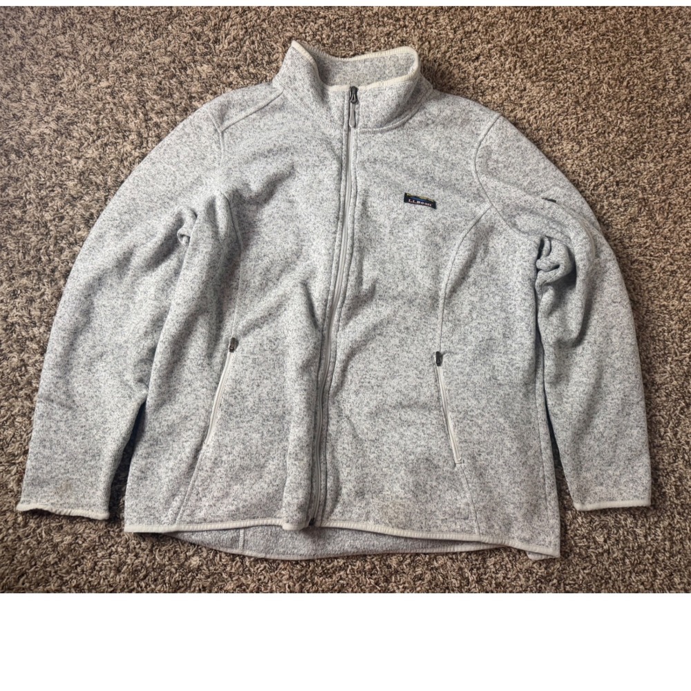 LL Bean Sweater Fleece Full Zip Jacket Womens 2X Gray 504893 Mock Neck